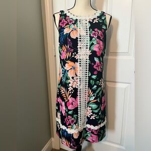 Eliza J Floral Dress with Lace Detail - Size 8